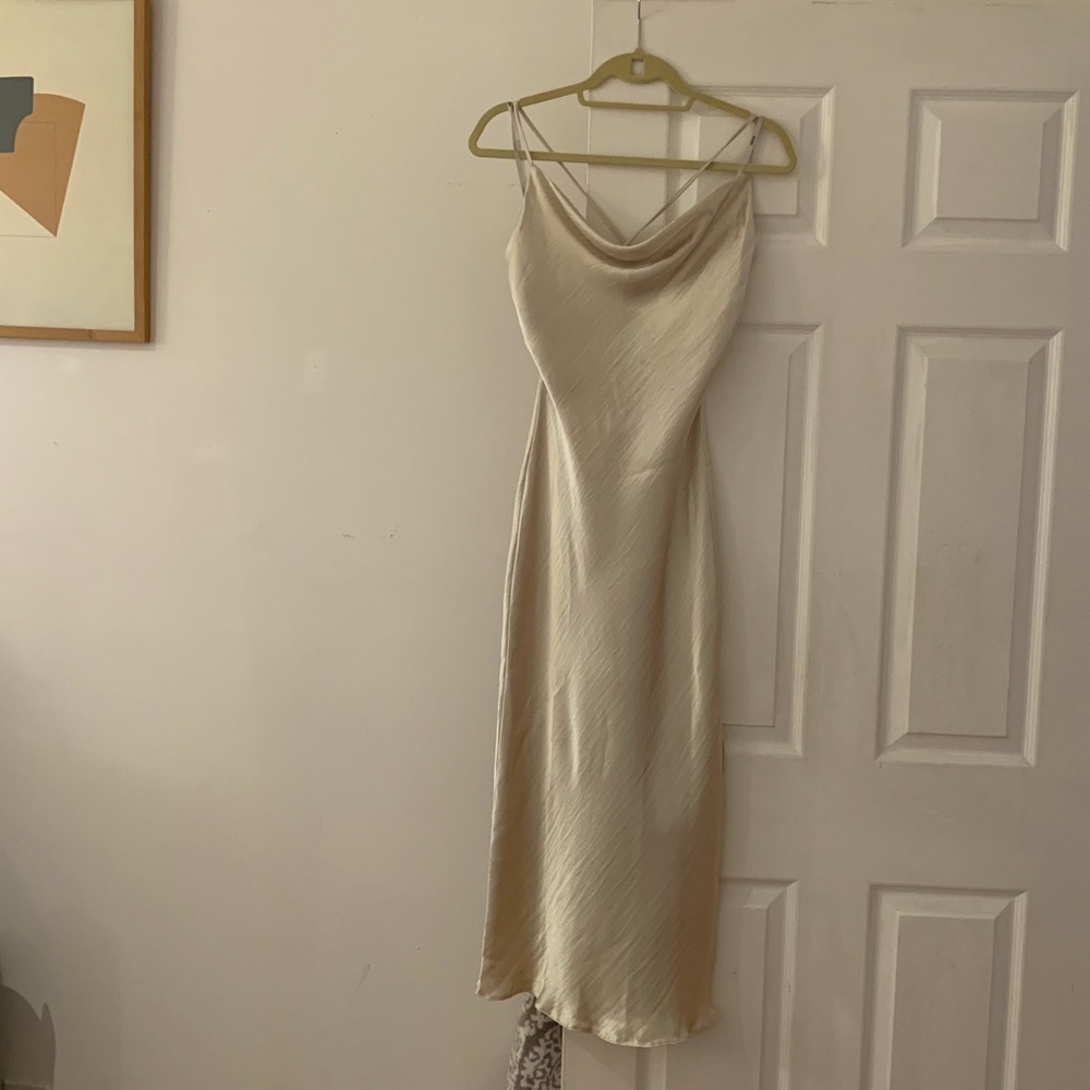gold silk tie slip dress ✨